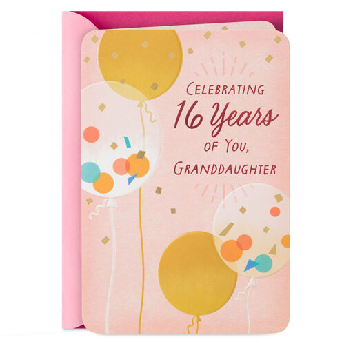 Celebrating You Balloons 16th Birthday Card for Granddaughter, 