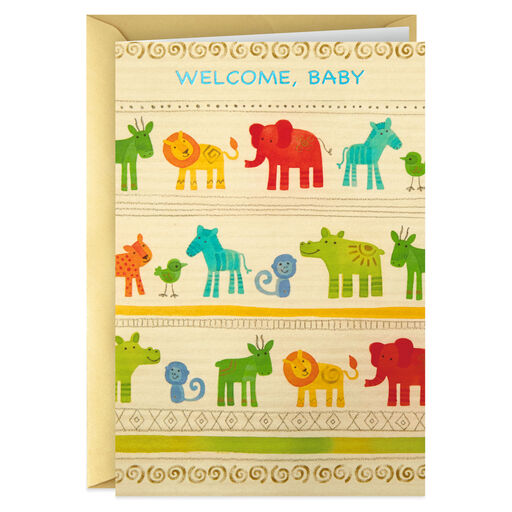 Cute Zoo Animals Welcome New Baby Card, 