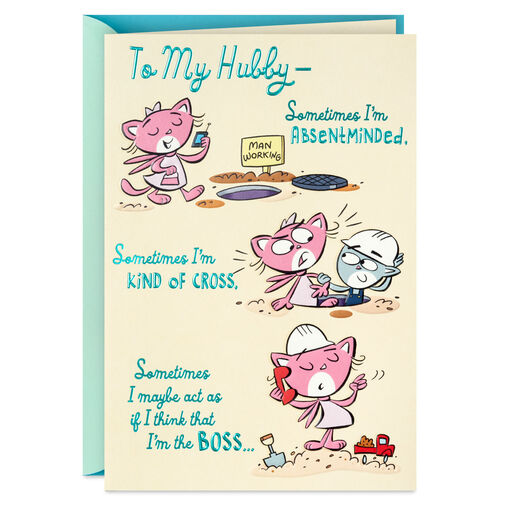 Cute Cat Couple Cartoon Birthday Card for Husband, 