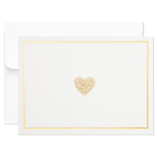 Glittery Gold Hearts Blank Note Cards, Box of 10, 