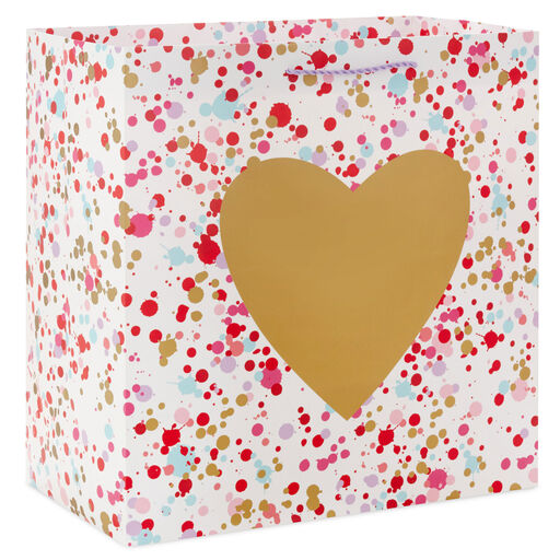 15" Gold Heart on Confetti Extra-Deep Gift Bag, 