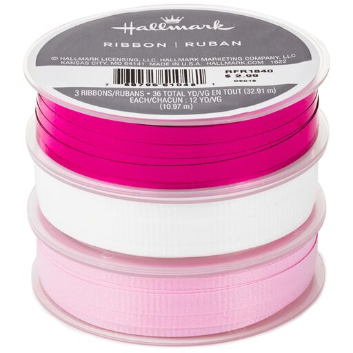 Hot Pink/Light Pink/White 3-Pack Curling Ribbon, 108', 