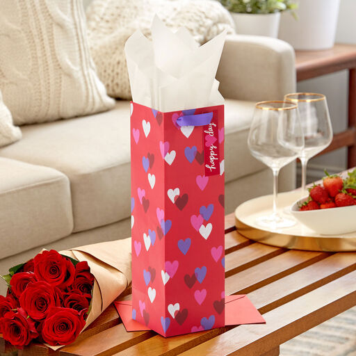 13" Mini Hearts Wine Bottle Gift Bag, 