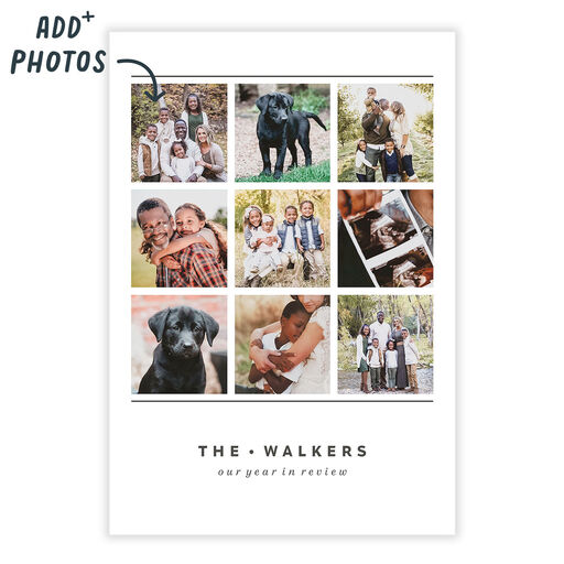 Personalized Lines on White Photo Collage Photo Card, 