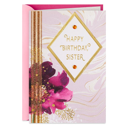 Pink Flower Wish From the Heart Birthday Card for Sister, 