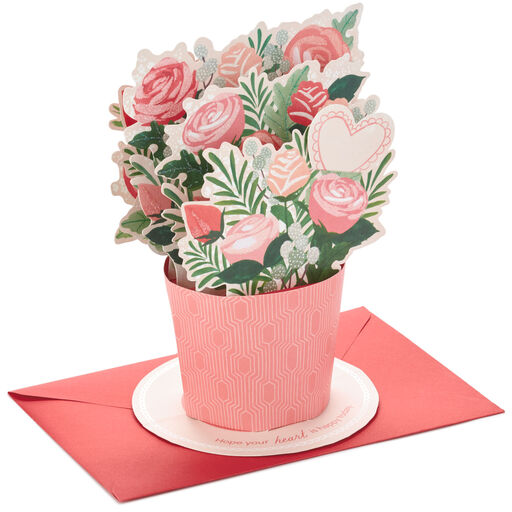 Happy Heart Flower Bouquet 3D Pop-Up Valentine's Day Card, 