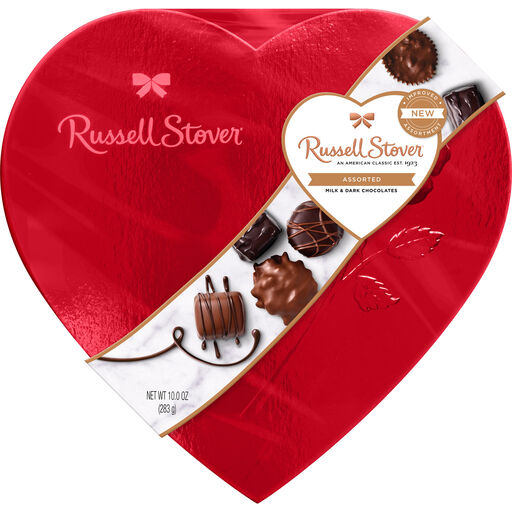 Russell Stover Assorted Chocolates Red Foil Heart Gift Box, 10 oz., 