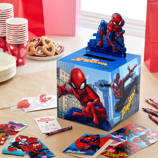 Marvel Spider-Man Kids Classroom Valentines Set With Cards and Mailbox, 