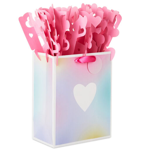 9.6" White Heart and Watercolor Medium Gift Bag With WonderFill Topper, 